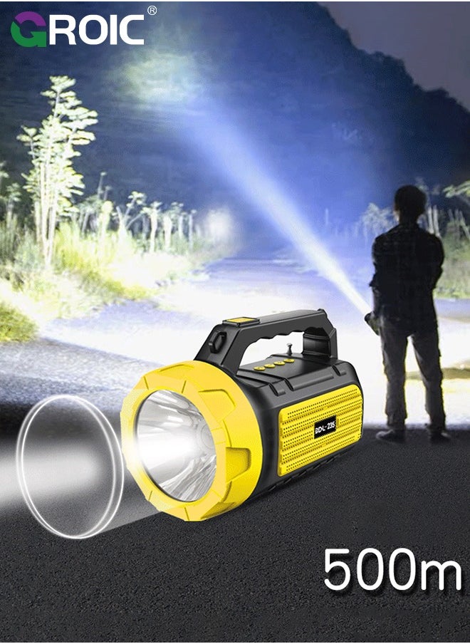 GROIC - Solar Flashlight with Radio, Emergency Weather Radio, Bluetooth Speaker, LED Flashlight with 2000mAh Battery and SOS Alarm for Outdoor Camping, Night Reading, Power Outage Emergency - Image 1