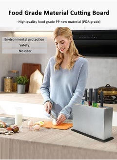 EzzySo Food Knife Cutting Boards Set with 4 Color Coded Chopping Boards, 4 Stainless Steel Knives with Holder Sets for Kitchen Non-Slip, Anti Bacterium Plastic Chopping Block Dishwasher Safe  - Image 4