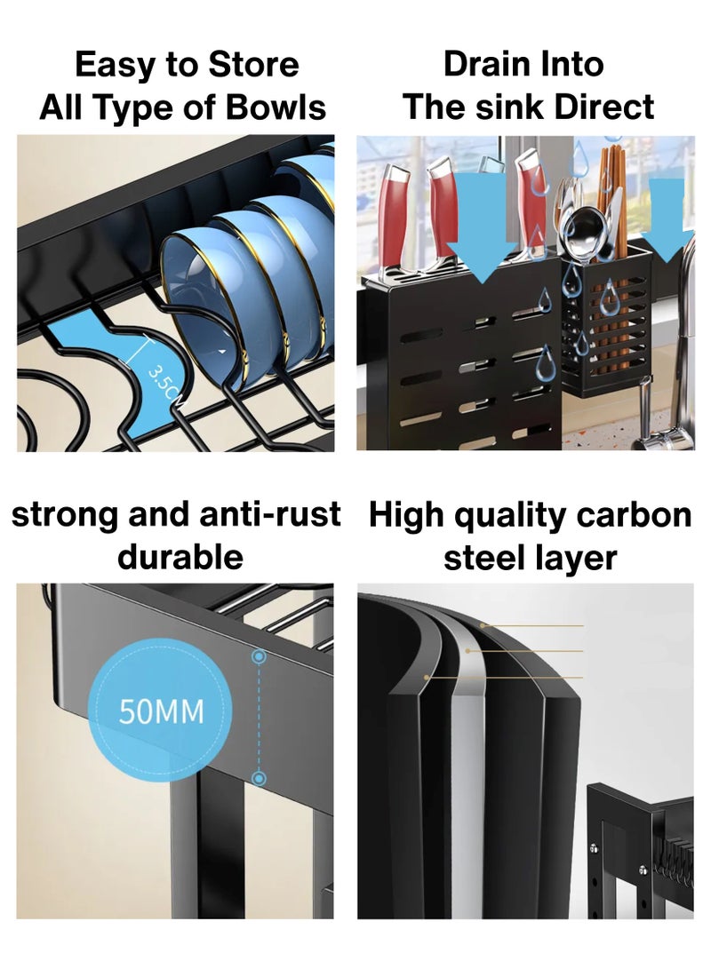 Toshionics Double Layer 2 Tier Over The Sink Dish Drying Stand Drainer Organizer Storage Rack With Dustproof Door Kitchen Countertop Cutlery Storage Organizer Utensil Plate Holder Drain Bracket Shelf 85cm - Image 5