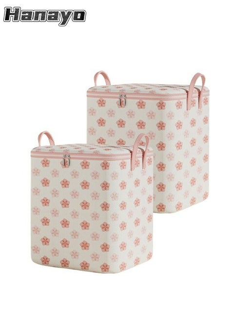 2 Pcs Storage Bags Dust Proof Foldable Closet Organizers Storage Containers with Handle Storage Containers for Bedding Comforters(Pink)