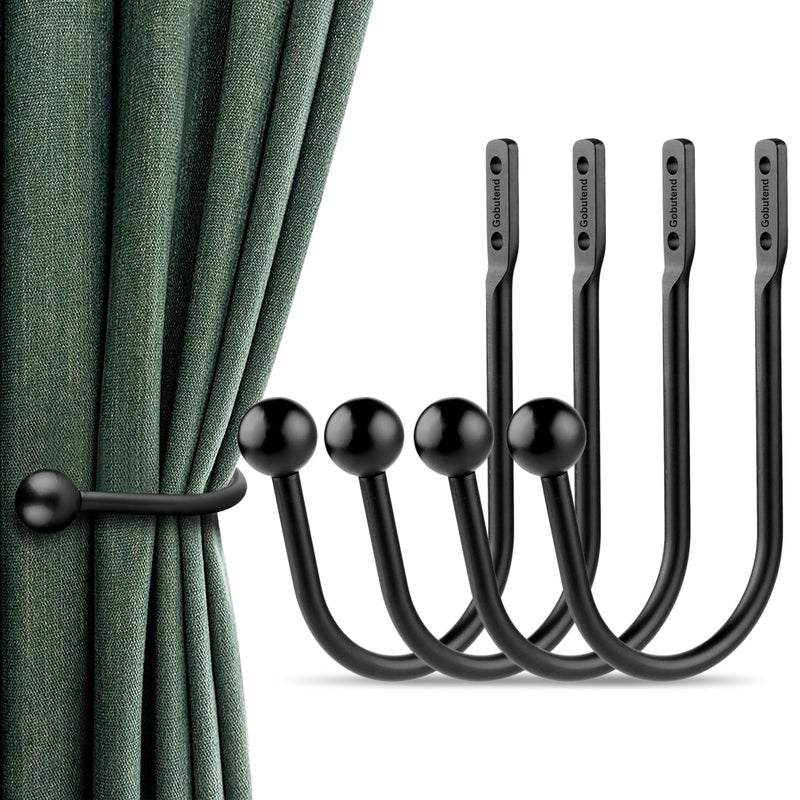 Curtain Holdbacks 4 pcs Curtains Holder Wall Mounted Drapery Tiebacks Retro Window Hook for Home Decor Matte Black