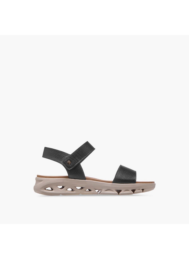 Flora Bella By Shoexpress Women's Textured Strap Sandals with Hook and Loop Closure  - Image 3