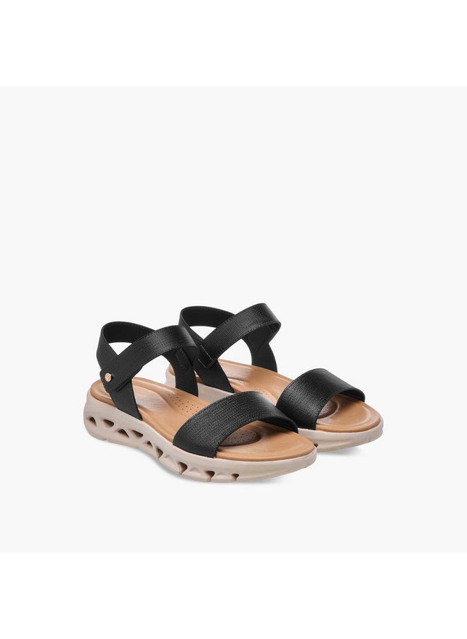Flora Bella By Shoexpress Women's Textured Strap Sandals with Hook and Loop Closure  - Image 1