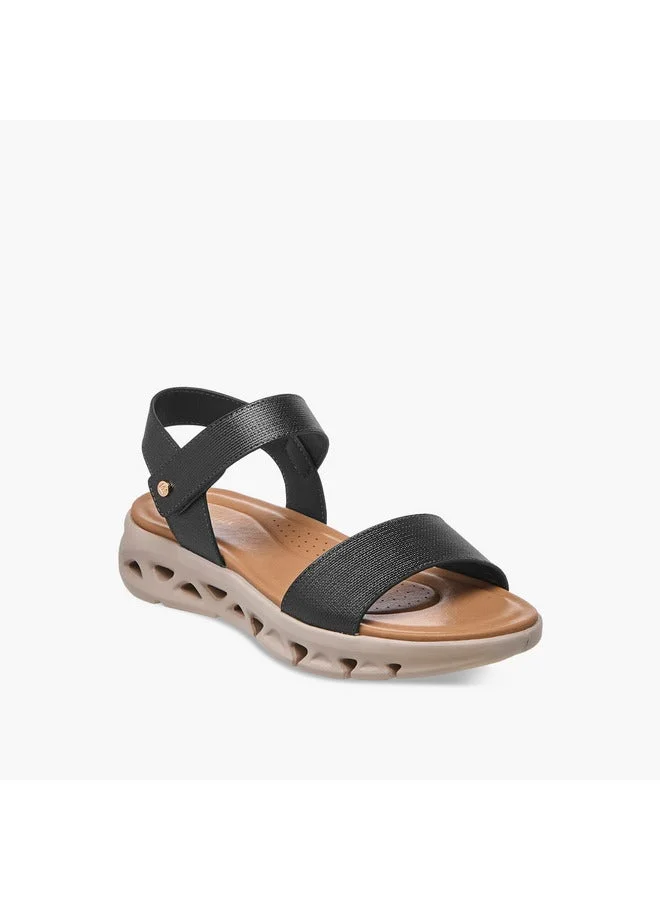 Flora Bella By Shoexpress Women's Textured Strap Sandals with Hook and Loop Closure