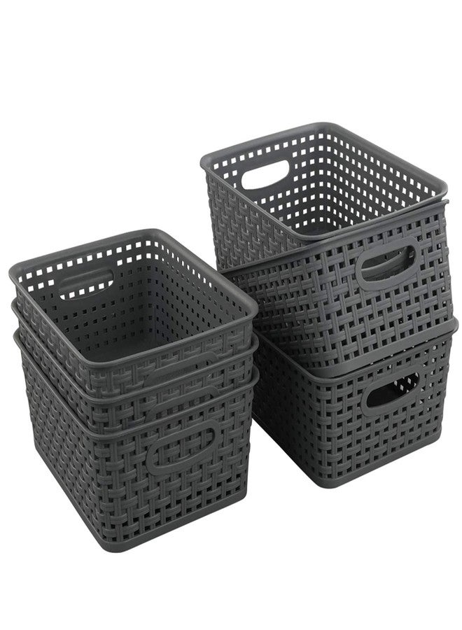 Teyyvn Plastic Storage Basket, 10.03" x 7.59" x 4.09", Pack of 6, Gray - Image 1