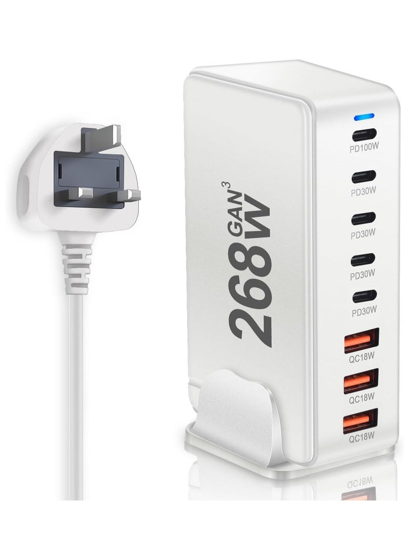 268W USB C Charger, GaN III 8 Port Fast Charging Station Type C Hub, PD 100W Laptop Charger Adapter for MacBook Air, Sumsung S24 S23 S22 Ultra, iPhone 15 14 13, and iPad Pro - Image 1