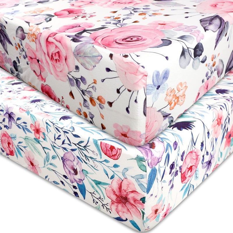 Pea Pod Floral Crib Sheets for Baby Girls 2 Pack Fits Standard Nursery Crib Mattress Toddler Bed Mattress 28x 52 Soft Stretchy Snug Neutral Baby Crib Fitted Sheets 