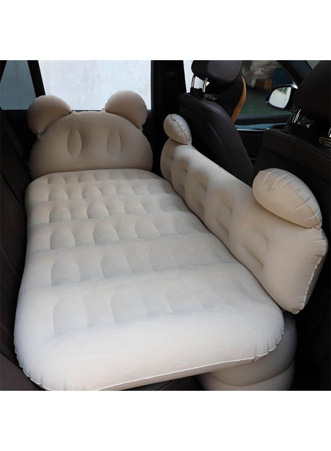 Sharpdo 3 Piece Flocking Air Mattress Car Inflatable Bed  for Home and Car  C01-Beige with Headrest - Image 1