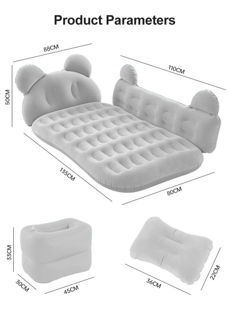 Sharpdo 3 Piece Flocking Air Mattress Car Inflatable Bed  for Home and Car  C01-Beige with Headrest - Image 2
