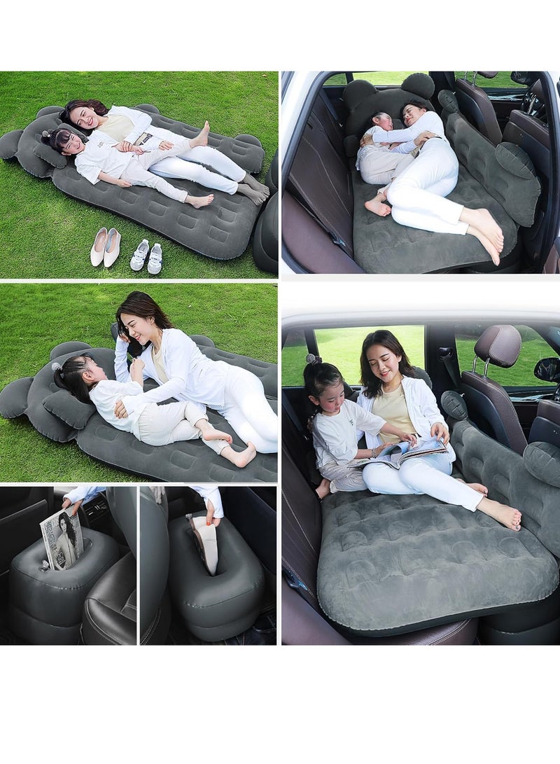 Sharpdo 3 Piece Flocking Air Mattress Car Inflatable Bed  for Home and Car  C01-Beige with Headrest - Image 5