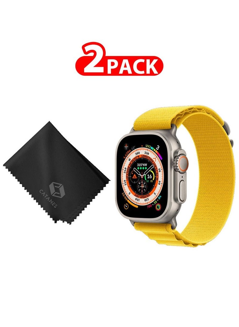CATANES - 2 Packs Of Apple Watch Band and Microfiber Cloth Alpine Loop Band 49mm 45mm 44mm 42mm Women Men Adjustable with Metal G-Hook Strap for iWatch Ultra Series SE 8/7/6/5/4/3/2/1 Yellow - Image 1