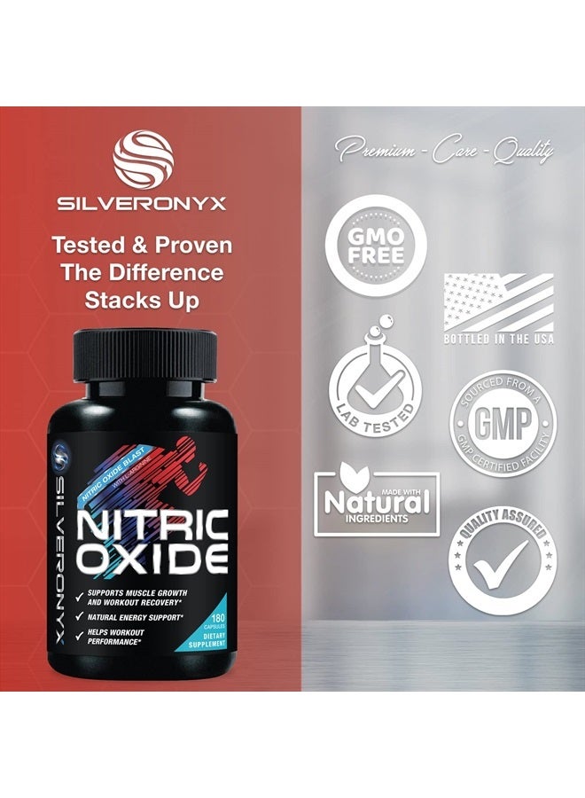 SilverOnyx Extra Strength Nitric Oxide Supplement L Arginine 3X Strength - Citrulline Malate, AAKG, Beta Alanine - Premium Muscle Supporting Nitric Booster for Strength & Energy to Train Harder - 180 Capsules - Image 4