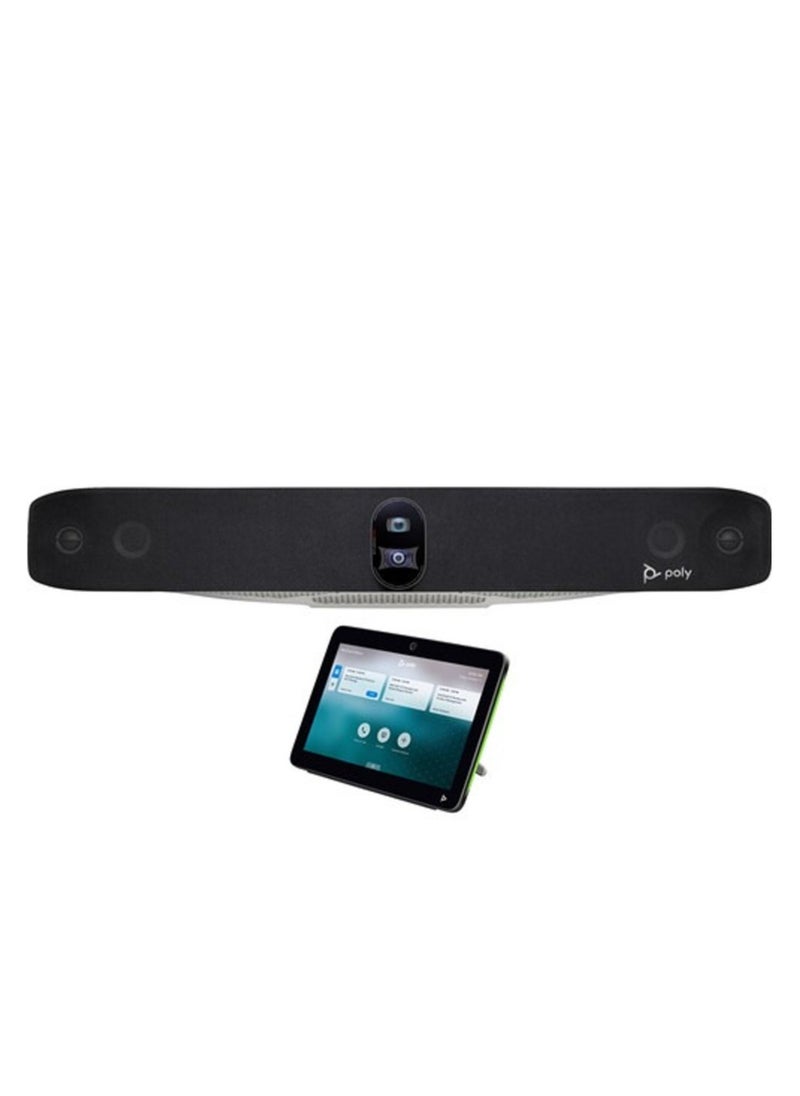 Poly Studio X70 All-In-One Video Bar with TC10 Controller Kit - 2 x 20 MP 4K Cameras, 7.3x Digital Zoom, 140° Wide Field of View, DirectorAI Smart Camera, NoiseBlockAI, Dual MEMS Microphones, 5-30 fps, 10" Touch Display, AES 128/256 Encryption, USB-C, HDMI, Ethernet, Auto-Sensing Power Supply, Wall Mount Kit, Includes HDMI Cables & AC Adapter | 8L531AA  - Image 1