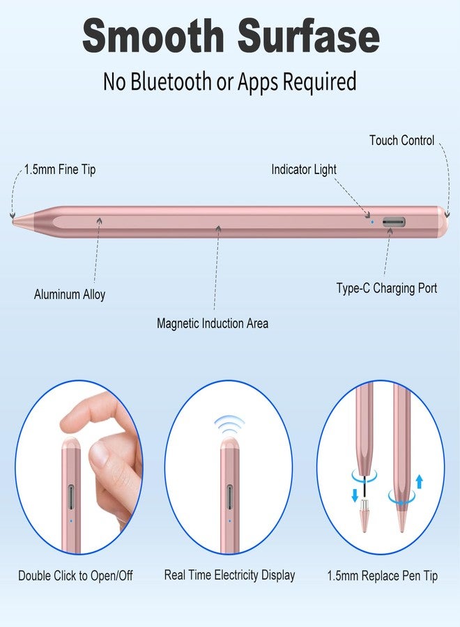 COO Stylus Pen for iOS&Android Touch Screens, Active Pencil for Samsung, Smart Digital Stylus Pens for Lenovo/Huawei/Vivo/Mi Tablets, iPhone/Google Pixel Smart Phones Drawing&Writing (Rose Gold) - Image 5