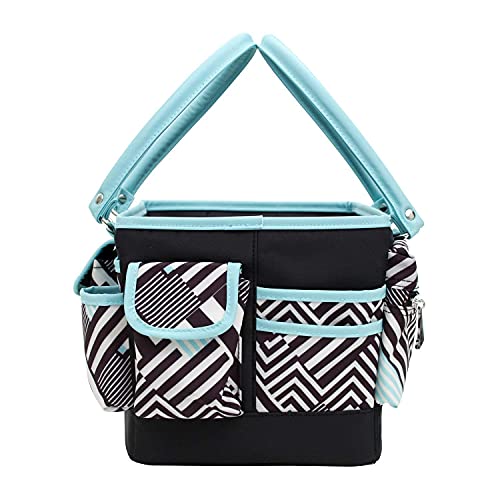 Everything Mary Teal Geometric Deluxe Store and Tote - Storage Organizer Bag for Crafts, Sewing, Paper, Art, Desk, Canvas, Supplies Storage Organization - Travel Art Box with Handle - Image 5