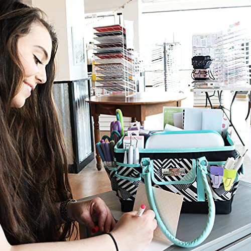 Everything Mary Teal Geometric Deluxe Store and Tote - Storage Organizer Bag for Crafts, Sewing, Paper, Art, Desk, Canvas, Supplies Storage Organization - Travel Art Box with Handle - Image 2