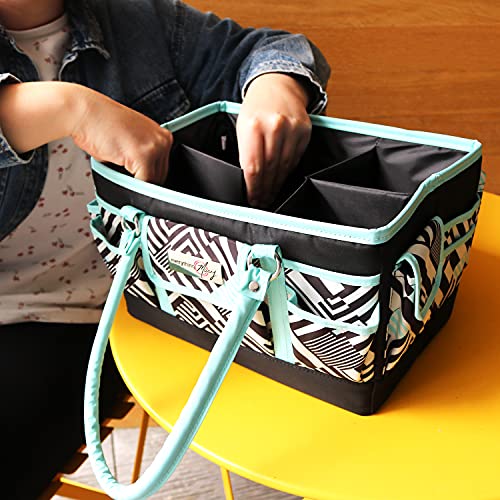 Everything Mary Teal Geometric Deluxe Store and Tote - Storage Organizer Bag for Crafts, Sewing, Paper, Art, Desk, Canvas, Supplies Storage Organization - Travel Art Box with Handle - Image 3