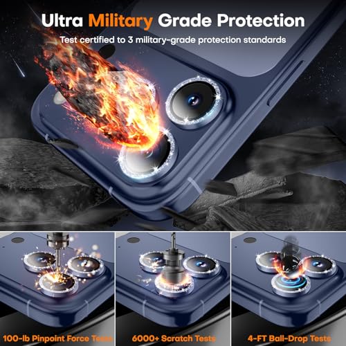Wumigoo for iPhone 17 Pro/iPhone 17 Pro Max Camera Lens Protector, Tempered Glass Screen Protector Metal Individual Camera Cover Accessories [Anti-drop] Case Friendly- Glitter Deep Blue - Image 5