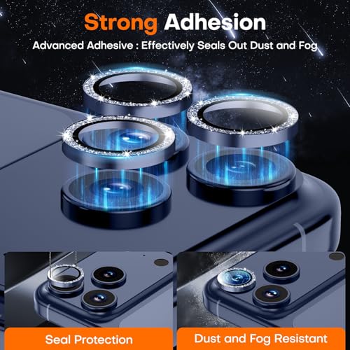 Wumigoo for iPhone 17 Pro/iPhone 17 Pro Max Camera Lens Protector, Tempered Glass Screen Protector Metal Individual Camera Cover Accessories [Anti-drop] Case Friendly- Glitter Deep Blue - Image 2
