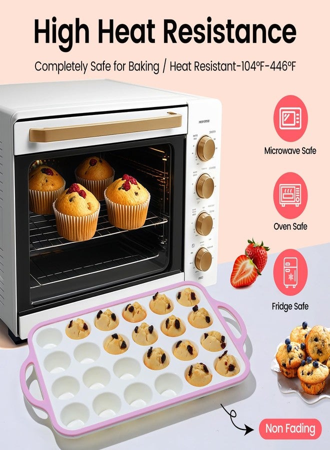 Fimary Silicone Mini Muffin Pan With Metal Reinforced Frame - 24 Cups Durable Silicone Cupcake Pan for Muffin, Cupcakes, BPA Free and Dishwasher Safe - 2 Piece Pink - Image 5