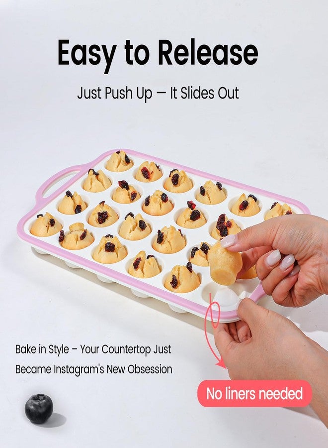 Fimary Silicone Mini Muffin Pan With Metal Reinforced Frame - 24 Cups Durable Silicone Cupcake Pan for Muffin, Cupcakes, BPA Free and Dishwasher Safe - 2 Piece Pink - Image 3