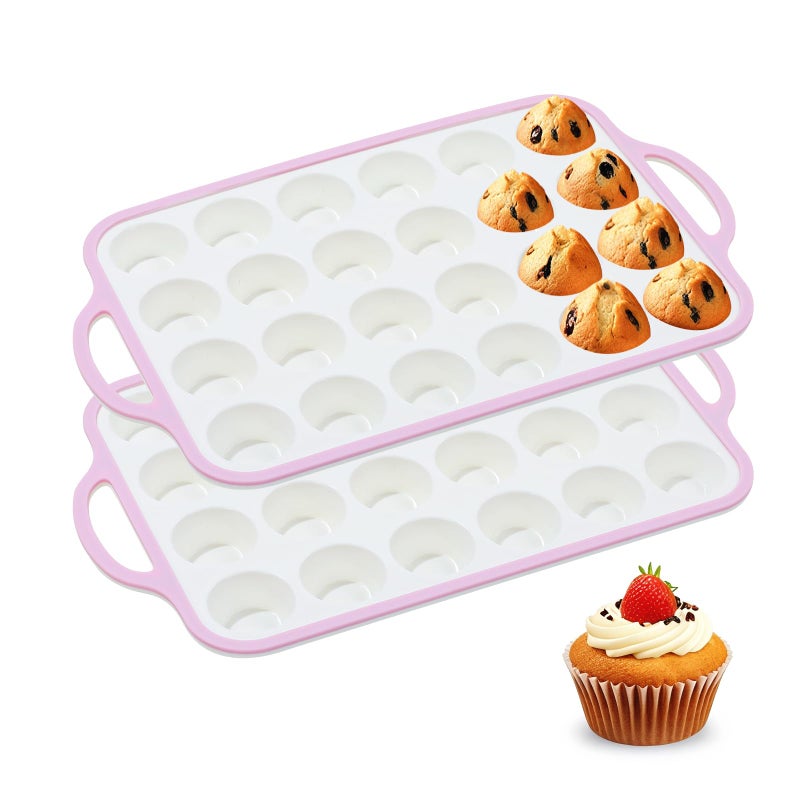 Fimary Silicone Mini Muffin Pan With Metal Reinforced Frame - 24 Cups Durable Silicone Cupcake Pan for Muffin, Cupcakes, BPA Free and Dishwasher Safe - 2 Piece Pink - Image 1