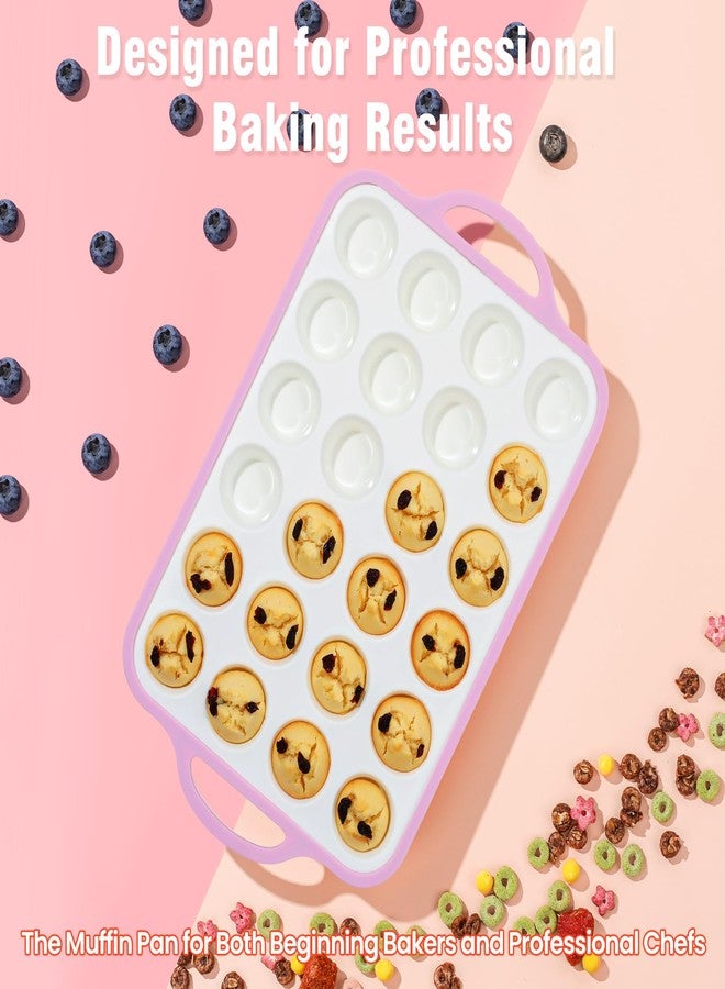 Fimary Silicone Mini Muffin Pan With Metal Reinforced Frame - 24 Cups Durable Silicone Cupcake Pan for Muffin, Cupcakes, BPA Free and Dishwasher Safe - 2 Piece Pink - Image 2