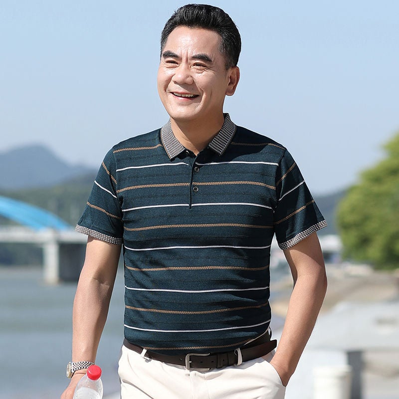Dad'S Short-Sleeved T-Shirt Middle-Aged And Elderly Men'S Half-Sleeved Summer Clothing Middle-Aged Men'S Ice Silk Top Grandpa Dress X20 - Image 1