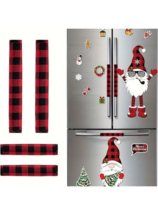 6 Pcs Red Check Christmas Refrigerator Handle Covers Black White Check Pattern Oven Microwave Armrests Winter Festive Decorations - Image 4