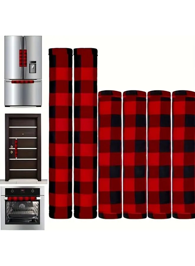 6 Pcs Red Check Christmas Refrigerator Handle Covers Black White Check Pattern Oven Microwave Armrests Winter Festive Decorations - Image 5