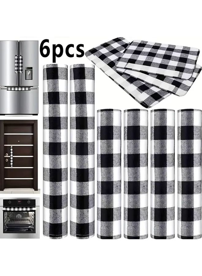 6 Pcs Red Check Christmas Refrigerator Handle Covers Black White Check Pattern Oven Microwave Armrests Winter Festive Decorations - Image 2