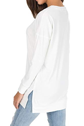 levaca Womens Fall Long Sleeve Sweatshirts Side Split Loose Casual Tunic Tops White S - Image 4