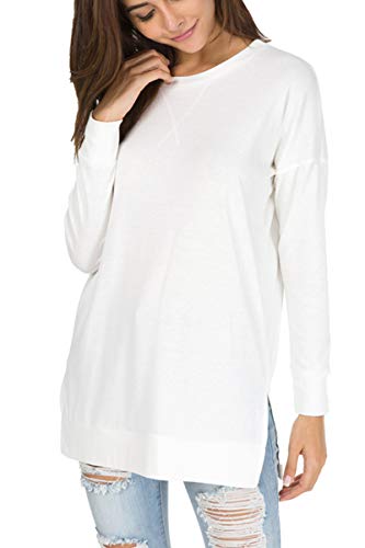 levaca Womens Fall Long Sleeve Sweatshirts Side Split Loose Casual Tunic Tops White S - Image 3