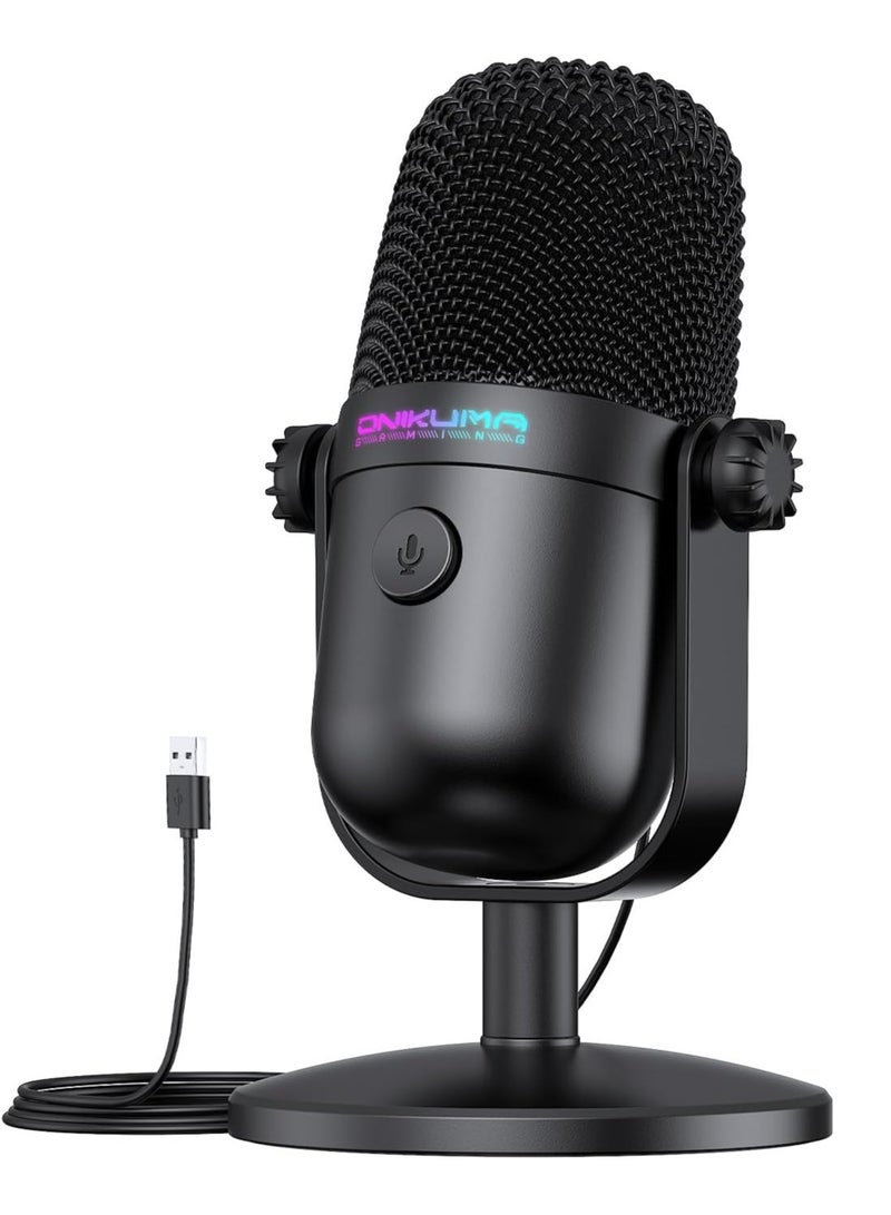 onikuma ONIKUMA GAMING USB Condenser Microphone, Mini USB Microphone, Noise Cancellation PC Microphone with Mute, Cardioid Pickup Pattern for Streaming, Twitch, Online Chat, RGB Computer Mic for PC Gamer Brand: ONIKUMA GAMING - Image 1