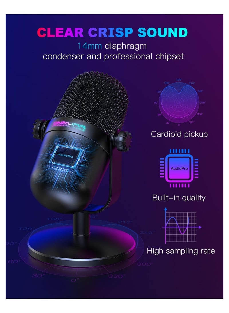 onikuma ONIKUMA GAMING USB Condenser Microphone, Mini USB Microphone, Noise Cancellation PC Microphone with Mute, Cardioid Pickup Pattern for Streaming, Twitch, Online Chat, RGB Computer Mic for PC Gamer Brand: ONIKUMA GAMING - Image 2