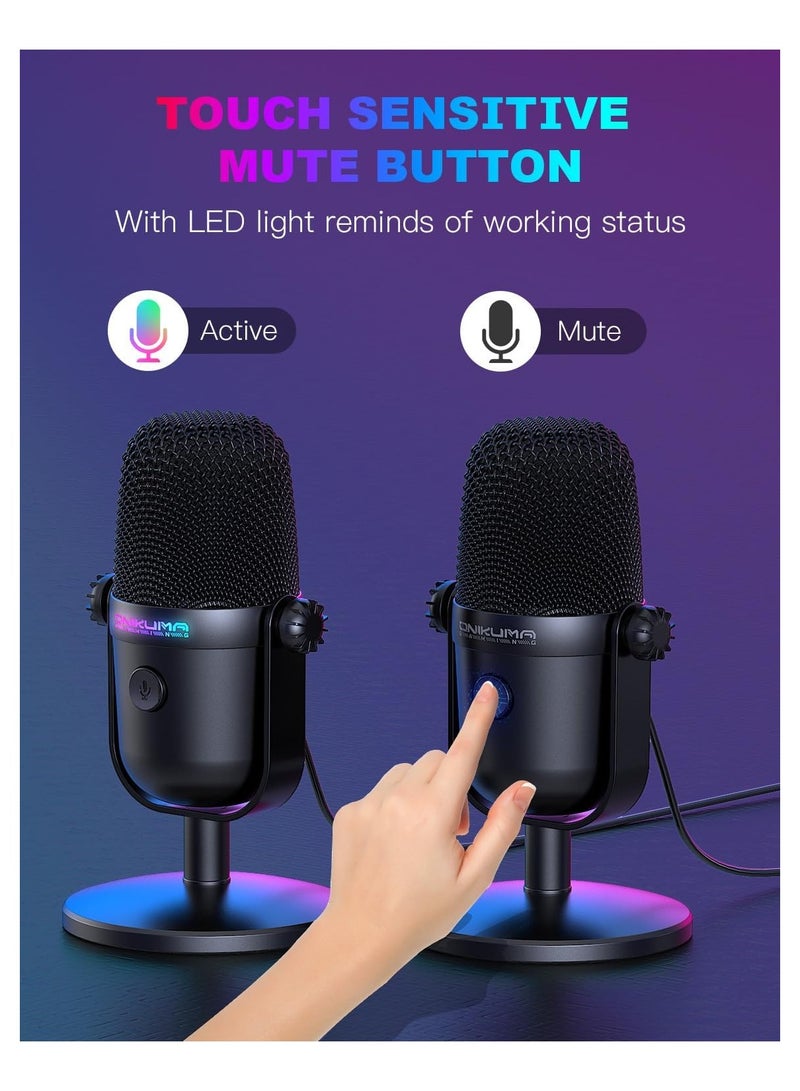 onikuma ONIKUMA GAMING USB Condenser Microphone, Mini USB Microphone, Noise Cancellation PC Microphone with Mute, Cardioid Pickup Pattern for Streaming, Twitch, Online Chat, RGB Computer Mic for PC Gamer Brand: ONIKUMA GAMING - Image 4
