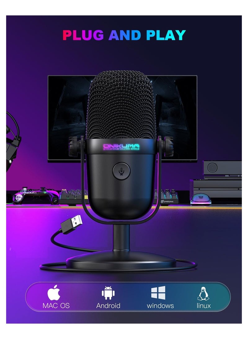 onikuma ONIKUMA GAMING USB Condenser Microphone, Mini USB Microphone, Noise Cancellation PC Microphone with Mute, Cardioid Pickup Pattern for Streaming, Twitch, Online Chat, RGB Computer Mic for PC Gamer Brand: ONIKUMA GAMING - Image 5