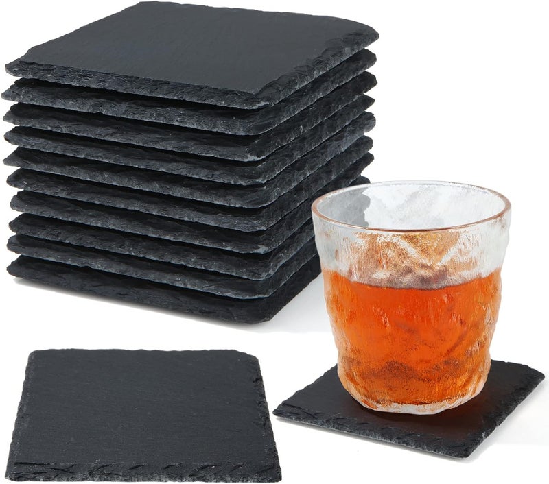 MIVIDE 12PCS 10x10CM Square Slate Coasters, Blank Slate Coasters Bulk, Black Slate Drink Coasters, Natural Slate Table Coasters Sets - Image 1