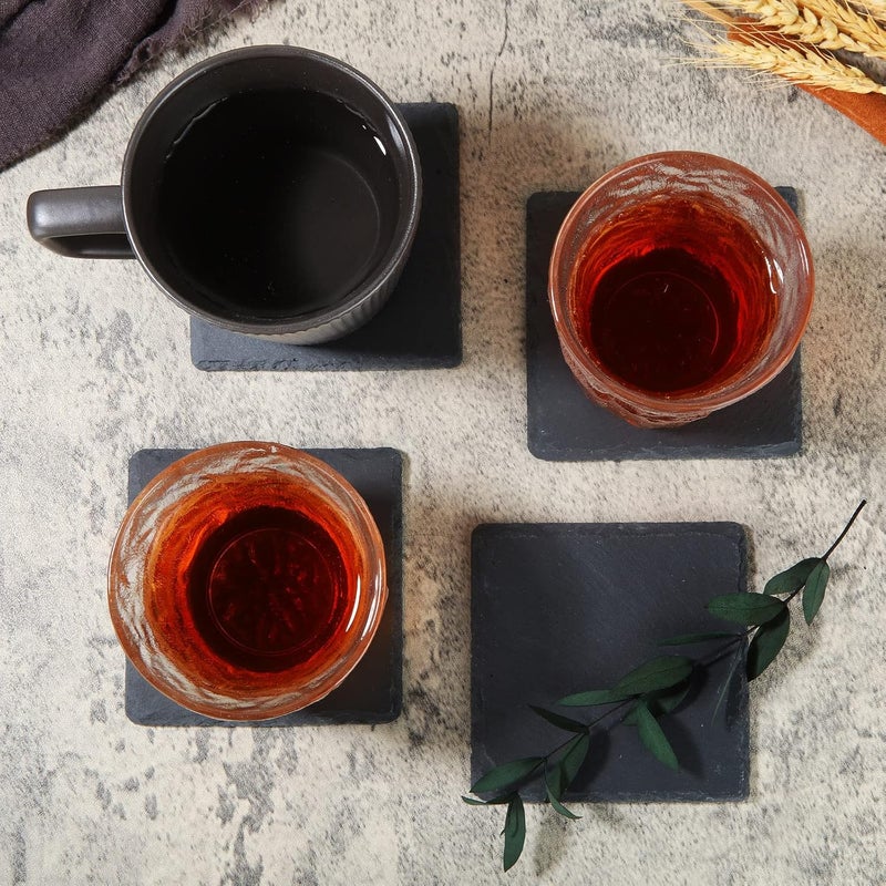 MIVIDE 12PCS 10x10CM Square Slate Coasters, Blank Slate Coasters Bulk, Black Slate Drink Coasters, Natural Slate Table Coasters Sets - Image 4