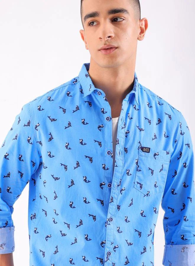 The Indian Garage Co Men Regular Fit Printed Full Sleeves Cutaway Collar Casual Shirt