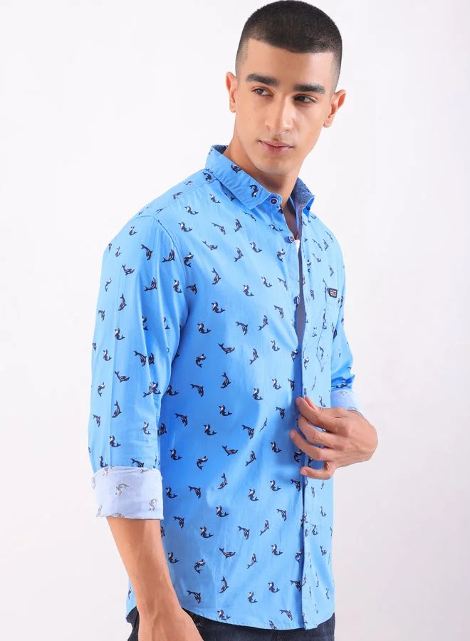 The Indian Garage Co Men Regular Fit Printed Full Sleeves Cutaway Collar Casual Shirt