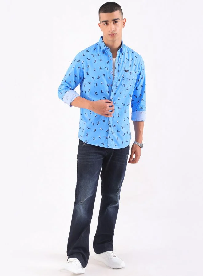 The Indian Garage Co Men Regular Fit Printed Full Sleeves Cutaway Collar Casual Shirt