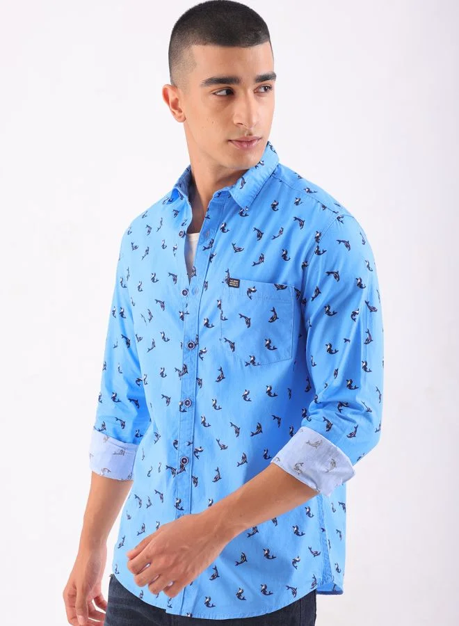 The Indian Garage Co Men Regular Fit Printed Full Sleeves Cutaway Collar Casual Shirt