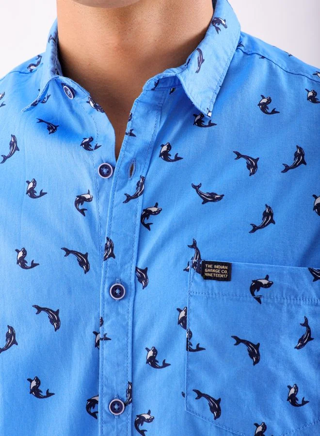 The Indian Garage Co Men Regular Fit Printed Full Sleeves Cutaway Collar Casual Shirt