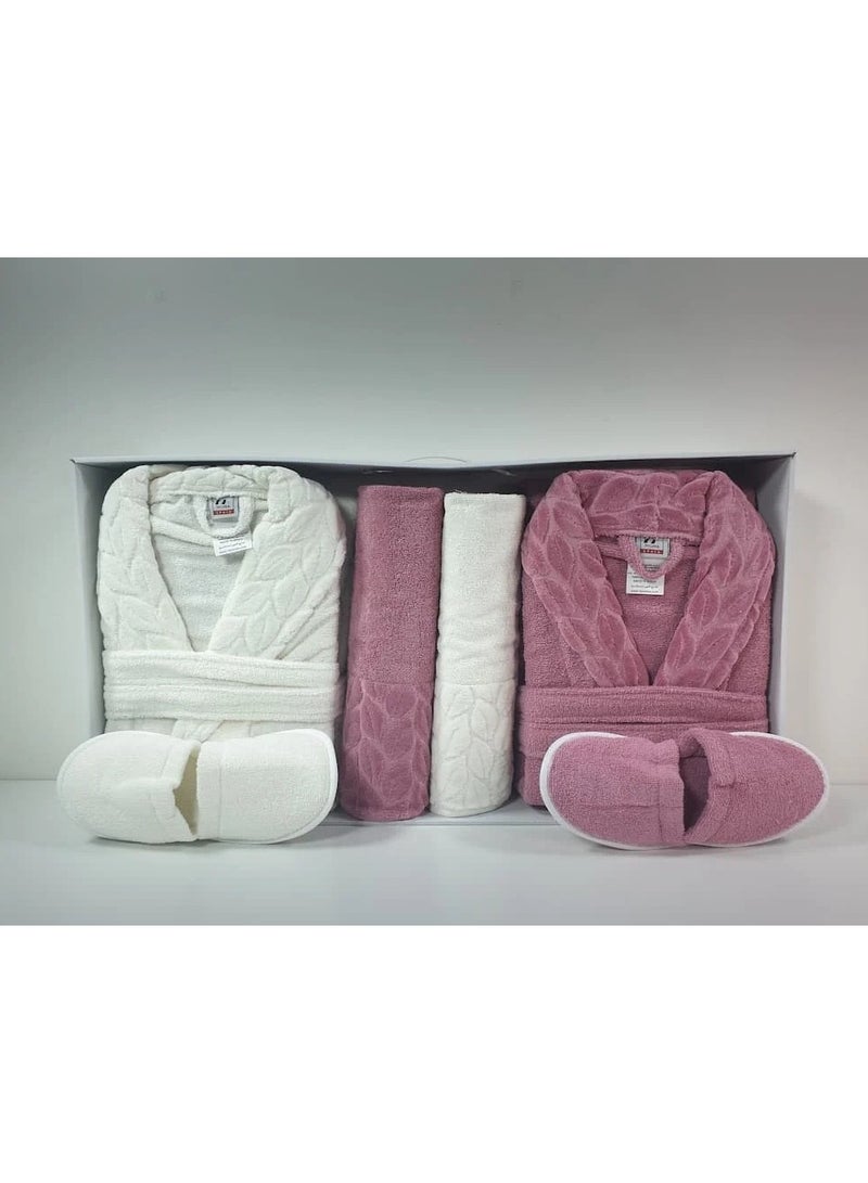 نورباك طقم روب حمام عائلي مكون من 10 قطع للنساء والرجال من القطن/مقاس فري سايز-سكري/وردي غامق - Image 1