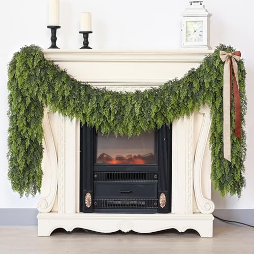 GLIDLION 9FT Soft Textured Christmas Cedar Garland 1PCS Artificial Pine Needles Garlands Realistic Fake Green Faux Garland for Holiday FireplaceTableWindowStairsManteIndoor Outdoor Decor - Image 1