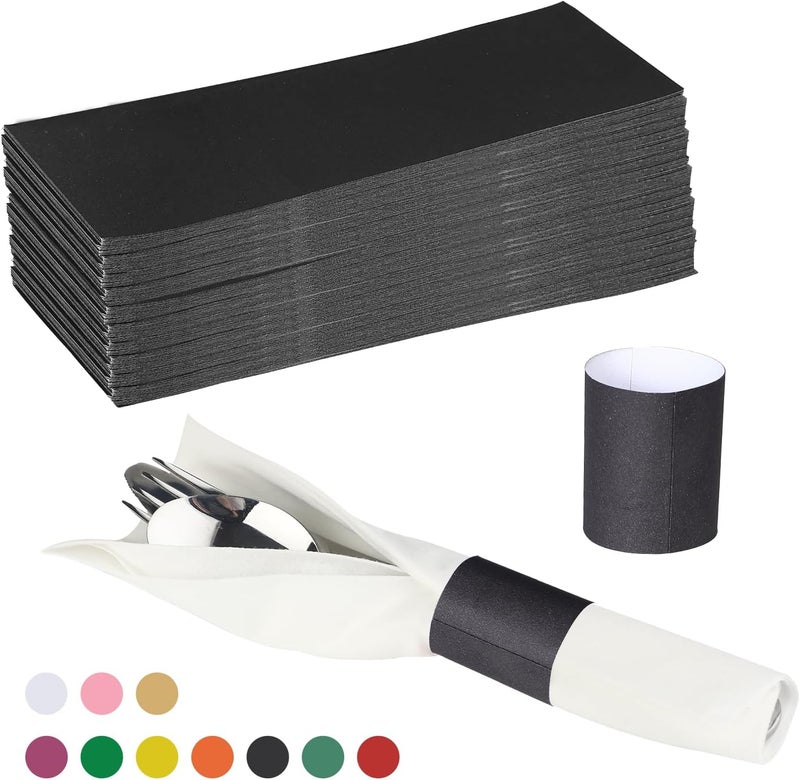 Germiwipe Napkin Bands,Paper Napkin Rings Self Adhesive,Silverware Wraps Bands (Black - 500pcs) - Image 1