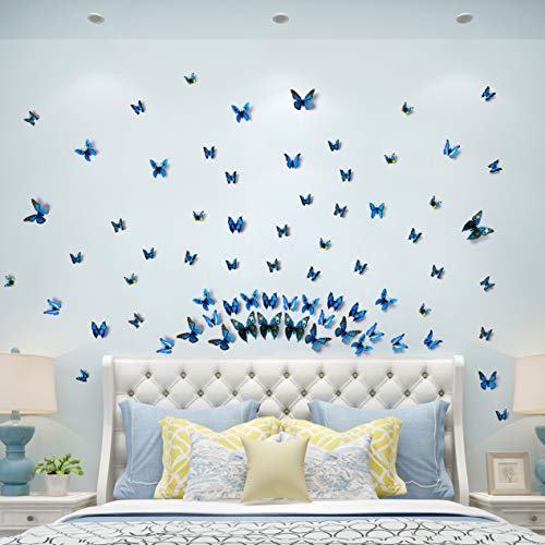 LiveGallery 72 PCS Removable 3D DIY Beautiful Butterfly Wall Decals Blue Butterflies Art Decor Wall Stickers Murals for Kids Baby Boy Girls Bedroom Classroom Offices - Image 5