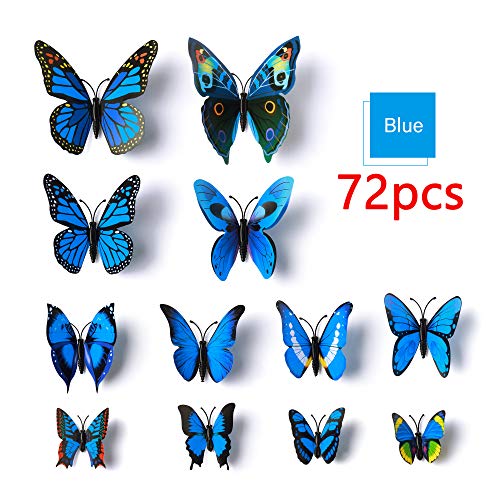LiveGallery 72 PCS Removable 3D DIY Beautiful Butterfly Wall Decals Blue Butterflies Art Decor Wall Stickers Murals for Kids Baby Boy Girls Bedroom Classroom Offices - Image 3