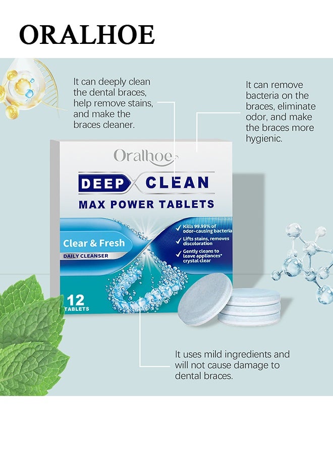 ORALHOE Retainer Cleaner Tablets - 12 Denture Cleaning Tablets & Aligner Cleaner - Removes Odors & Stains - For Aligners, Retainers, Dentures, Night Guards - Mint Flavor - Image 4
